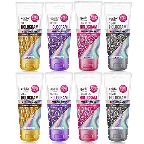 Epielle Hologram Glitter Peel-Off Face Masks - Toning & Calming | 8 Variety Pack Single-Use Testers | Gift Set, Spa Gift | Korean Skincare