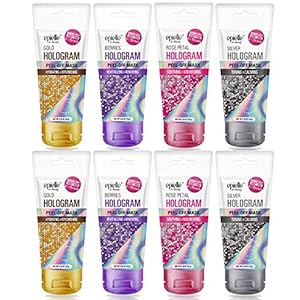 Epielle Hologram Glitter Peel-Off Face Masks – Toning & Calming | 8 Variety Pack Single-Use Testers | Gift Set, Spa Gift | Korean Skincare