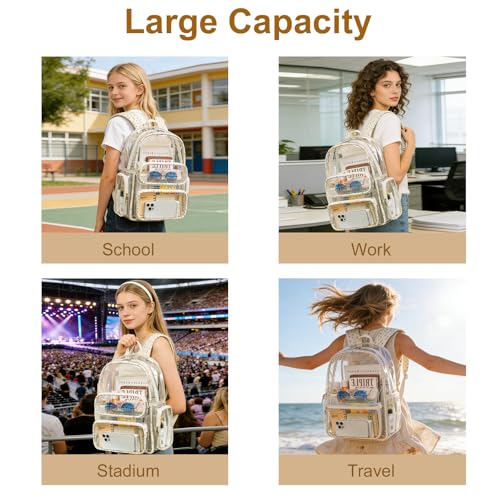 BTOOP Clear Backpack Heavy Duty Transparent Backpack 17" See Through Bookbag for College Work Festival Security with Padded Strap Large Capacity