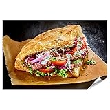 islandburner Imagen póster de Döner turco dorado tostado pan de pita relleno, asador serie aperitivos, restaurante Pommesbude, impresión fotográfica premium sobre papel de 90 x 60 cm