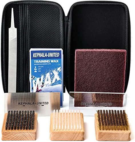 KEPHALA Snowboard Wax Tool Snowboard Tuning Ski Waxing Kit with Wax and Brush Kit-Ski Waxing Brushes Ski and Snowboard Tuning Kit, Horse Hair Brush, Nylon Brush, Brass Wire Brush Travel Set