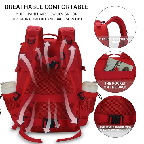 Image of Sparklekle Military Tactical Backpack 45L 3 Day Assault Pack Waterproof Molle Hiking Rucksack for Men&Women (Red)