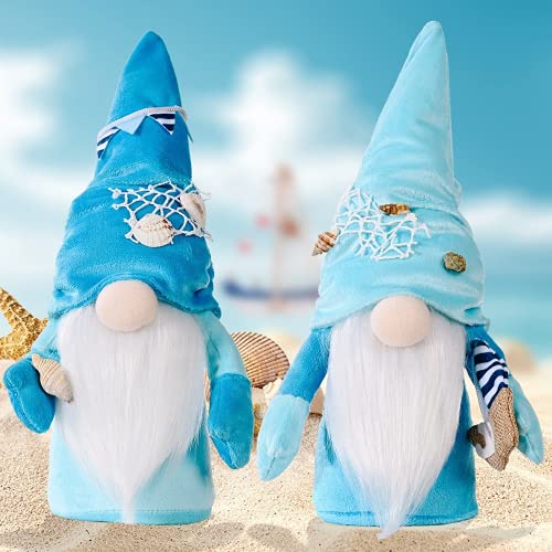 Lot de 2 nains de jardin en peluche pour la journée des océans - Décoration sans visage - Figurine de collection - Fait à la main - Cadeau de fête - Nain de mer - Lutin suédois Cover