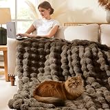 L'AGRATY Faux Rabbit Fur Blanket: 90' x 90' Queen Luxury Soft Fluffy Thick Fur Throw Blanket for Couch Bed Sofa - Cozy Plush Bubble Blankets for Winter: Flannel Fleece Decorative Blanket(Cocoa Brown)