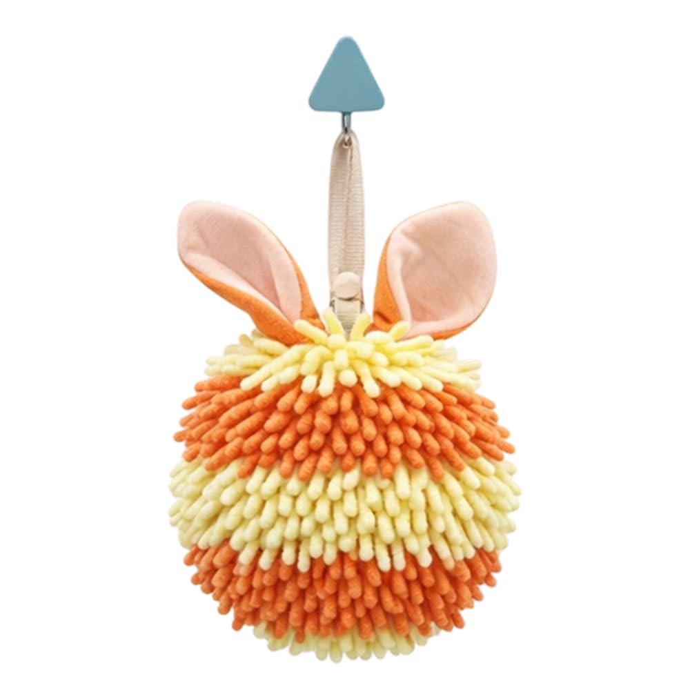 Cute Rabbit Fuzzy Ball Hand Towel, Aesthetic Fluffy Hand Towel,Super Absorbent Quick-Dry for Bathroom Kitchen, Adorable Rabbit Fuzzy Ball Decor Towel for Home, Soft Reusable Towel (Orange,1 Pcs)