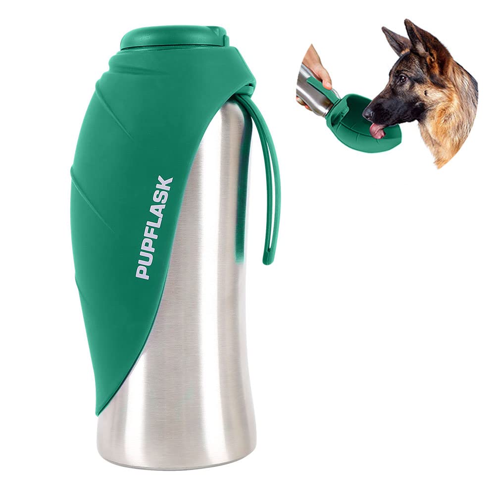 Tuff Pupper PupFlask Large Dog Water Bottle | 27 or 40 OZ Stainless Steel | Convenient Water Dispenser | Puppy Travel Water Bowl | Portable Pet Leak Proof Bottle Perfect Size For All Dog Breeds