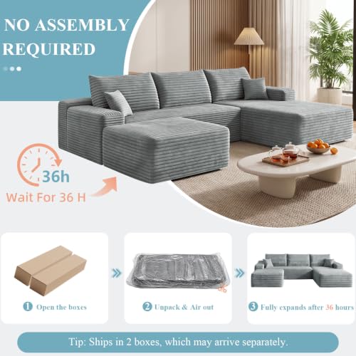 Image of Boneless Cloud Sectional Couch Modular Sofa with Ottoman for Living Room