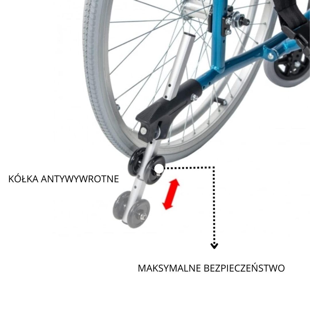 Mobiclinic, Składany wózek inwalidzki, Kółka wysuwane jednym przyciskiem, Premium, Gruba poduszka, Aluminium, Dzielone oparcie, Pas bezpieczeństwa, Sportowa estetyka, Regulowana wysokość