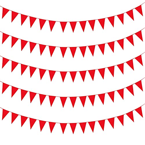 40M Bunting Banner, Red Bunting Flags Fabric Pennant Banner Triangle Flags Festival Bunting Flags Solid Colour Bunting Reusable Celebration Bunting for Birthday Wedding Outdoor Party Decoration