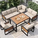 JCFEIDQW Gartenlounge Outdoor, Gartenmöbel-Set, Wetterfeste Terrassenmöbel, für 8 Personen, mit Esstisch aus Massivholz, Verstellbare Beine, für Terrasse, Balkon, Poolbereich (Beige)
