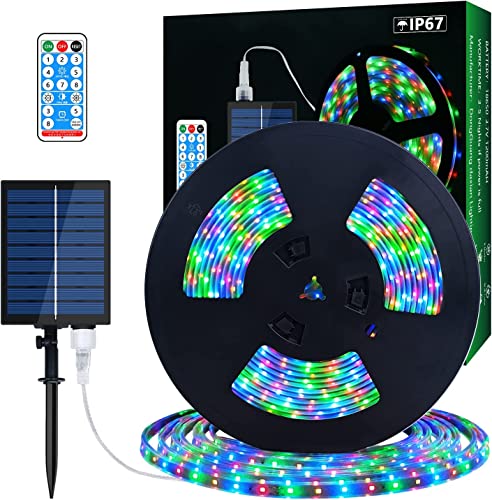 Solar LED Streifen Außen, 10m SMD 5050 LED Leuchten Solarbetriebener RGB Farbwechsel LED Streifen, IP67 Wasserdichte Dekorative Lichterkette für Yard Trees Garden