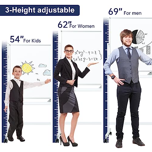 Image of Large Dry-Erase Rolling Magnetic Whiteboard - 48 x 32 Inches White Board Height Adjust Double Sides Mobile Portable Easel on Wheels, Dry Erase Board with Stand for Office, Home & Classroom