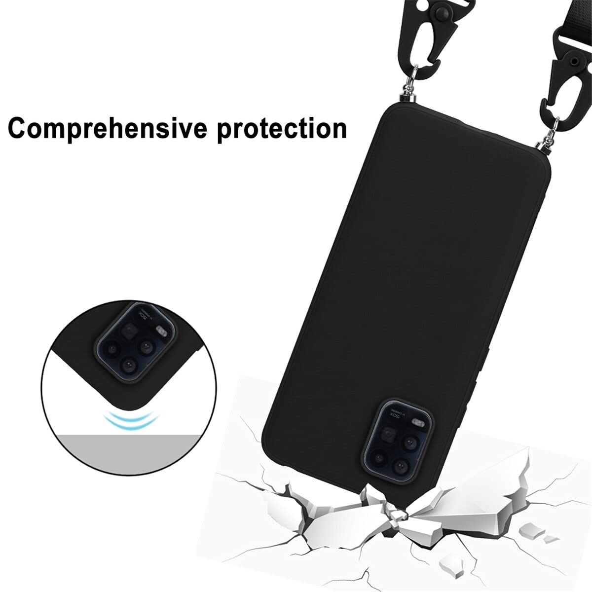 Yoedge Custodia con Cordino compatibile con Xiaomi Mi 10T Lite (5G) 6,67, Cover con Cinturino Regolabile, Ultra Sottile Morbido Silicone Antiurto Bumper Protettiva Case per Xiaomi 10T Lite 5G, Nero