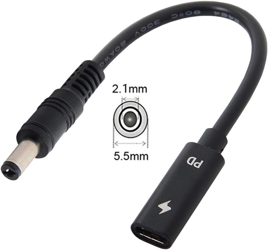 cablecc Type C USB-C Female Input to DC 5.5x2.1mm Power PD Charge Cable fit for Laptop 18-20V