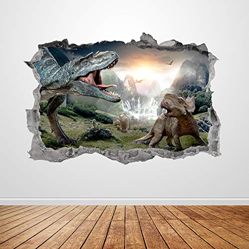Dinosaurs Wall Decal Art Smashed 3D Graphic Jurassic World Wall Sticker Mural Poster Kids Bedroom Decor Gift UP325 (36