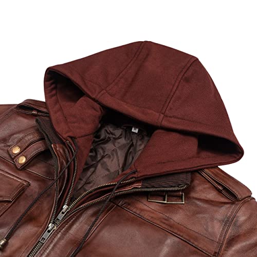 Image of Men's Leather Jacket Removable Hood | leather jacket Men | Black Leather Motorcycle Jacket