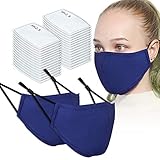 2PCS Adult Unisex Washable & Reusable Face Masks with Filter Pocket + 30PCS Filters (Blue)