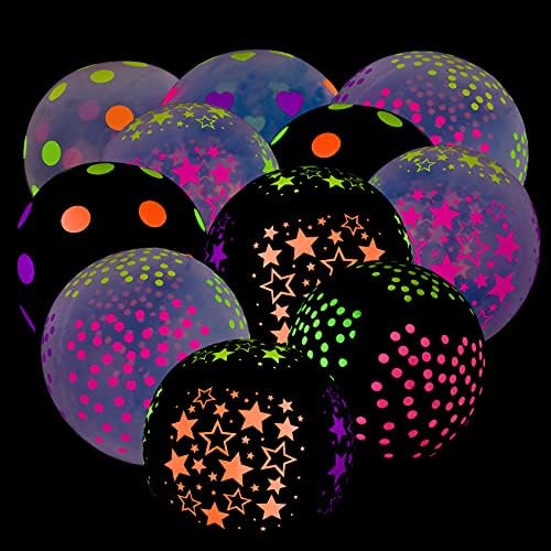 35Pieces Neon Balloons Glow in The Dark Paint Blacklight Neon Party Decorations, Latex Balloon Mini Polka Dots Balloons for Birthday Wedding Arch Themed Party Supplies
