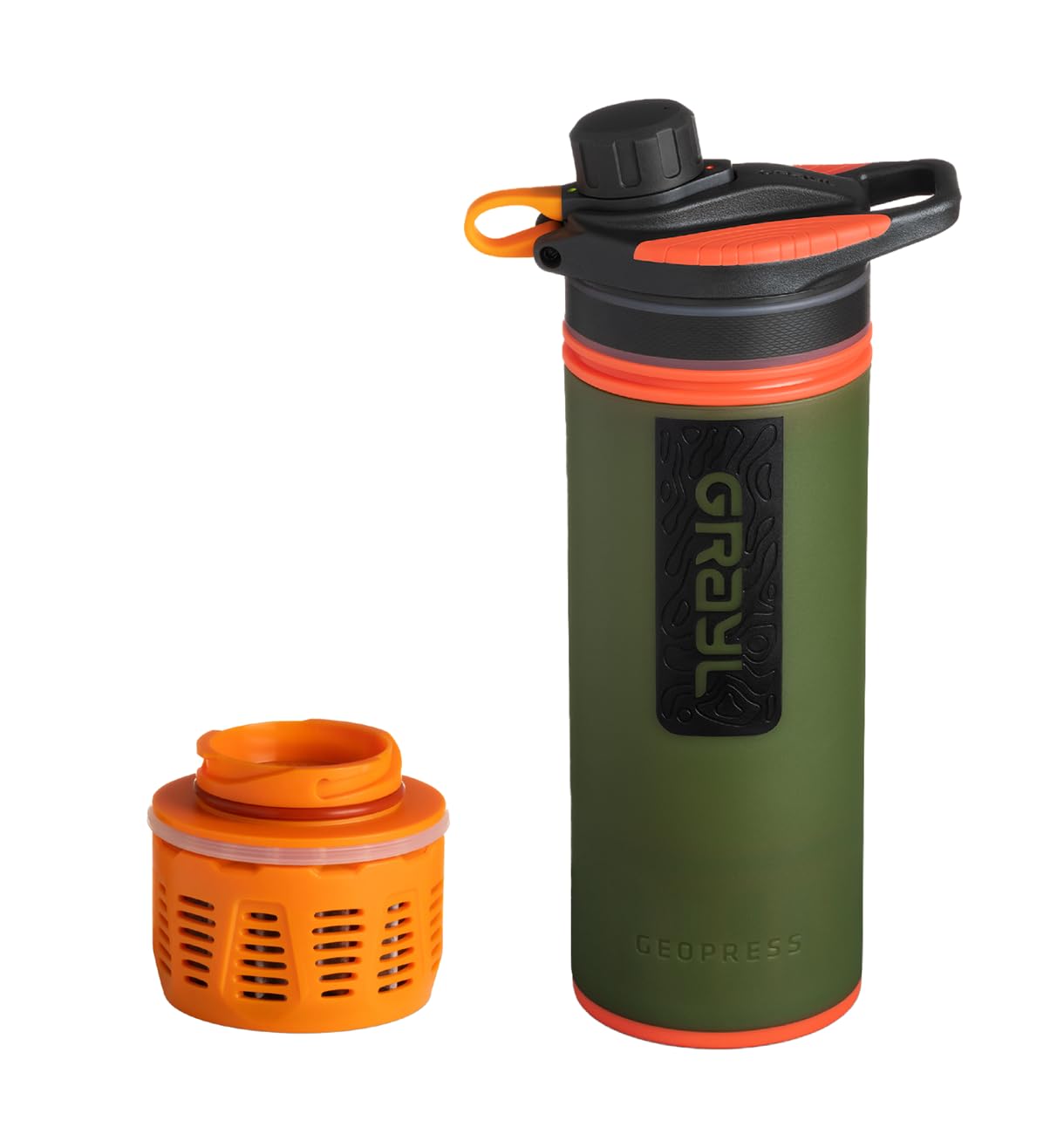 GRAYL GeoPress PREMIUM Filtr do wody na świeżym powietrzu MEGA PACK z filtrem zapasowym 500L woda pitna usuwa 99,99% bakterii i wirusów, idealny na kemping, survival i podróże - Oasis Zielony +