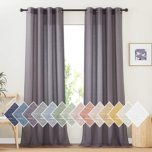 NICETOWN Semi Sheer Brown Purple Curtains for Bedroom, Grommet Linen Sheer Curtains & Drapes Privacy with Light Filtering Elegant & Casual for Girls R