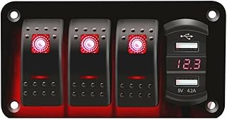 KANDUO Panel de Aluminio con Interruptor basculante de Encendido y Apagado de 4 entradas con Enchufe de Cargador USB Dual de 4,2 A y voltímetro Digital LED en Barco Marino for Coche (Color : Blanc)