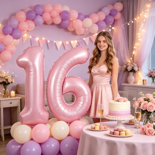 Image of TONIFUL 40 Inch Pastel Pink Number Balloon Balloon Big Pink Digital Balloon for Girl's Birthday Party Wedding Bridal Shower Engagement Anniversary Photo Shoot Supplies(Number 6)