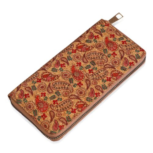 Women's Wallet, Leather Large Capacity Zipper Wallets, Paisley Vintage Wood Grain Zip Around Wallets for Women, RFID Blocking Credit Card Holder Phone Clutch Wallet (Paisley)