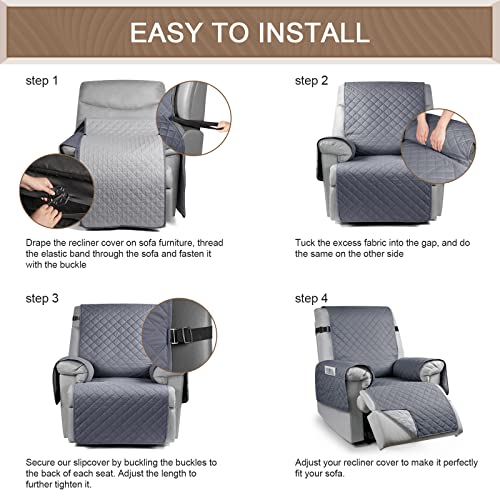 Kincam Water Resistant Recliner Chair Cover, Reclining Couch Covers For Pets, Dogs, Recliner Couch Slipcover Furniture Protector With Elastic Straps For Kids, Dark Gray #TOP5
