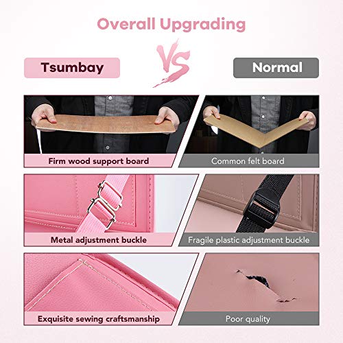 Tsumbay Car Back Seat Organizer Upgraded PU Leather Car Storage Organizer with Foldable Table Tray, Car Back Seat Protectors Kick Mats Car Travel Accessories - Pink - Thumbnail 2
