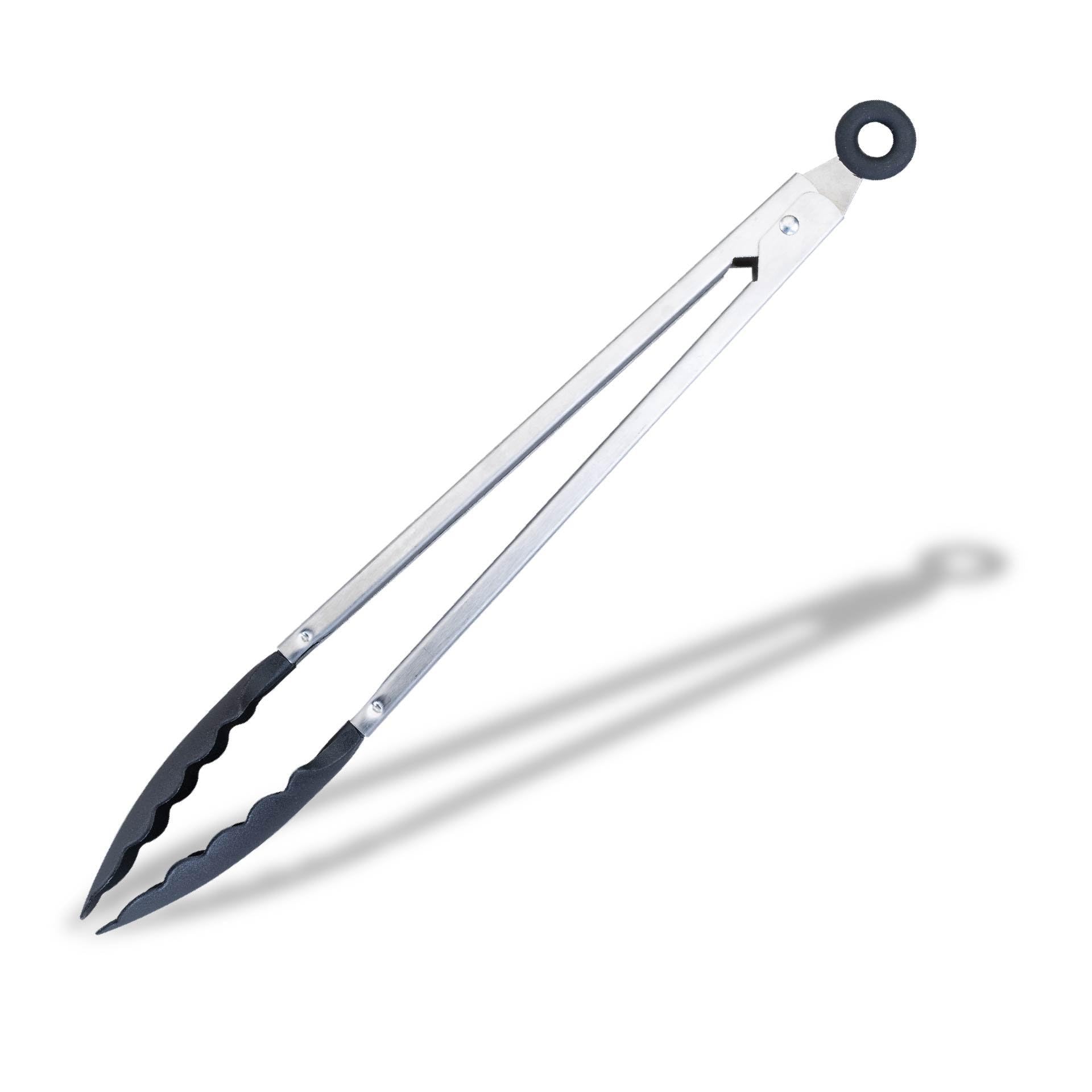 Fackelmann Initial Serving Tongs, Scalloped Plastic Head with Stainless Steel Locking Handle, KitchenTongs for Air Fryer, Non-Stick Anti-Scratch Pasta & Salad Tool, for BBQ Serving & Frying, 35cm