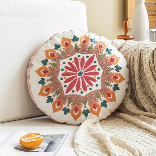 Stile etnico ricamo a mano cuscino rotondo, design unico marocchino (9)