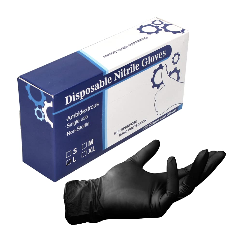 Toolbrothers Guantes desechables de nitrilo en caja dispensadora, 100 unidades, talla L/grande, no estériles