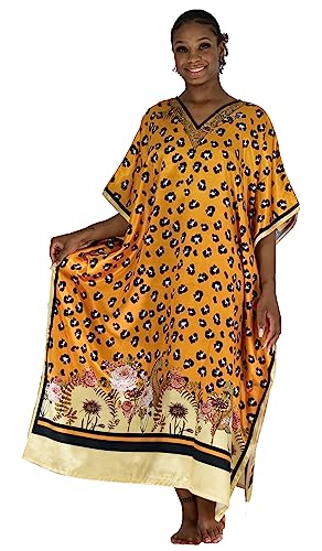 Up2date Fashion Satin Caftan in Bright Animal Print, One Size Kaftan, Syle DGP-03