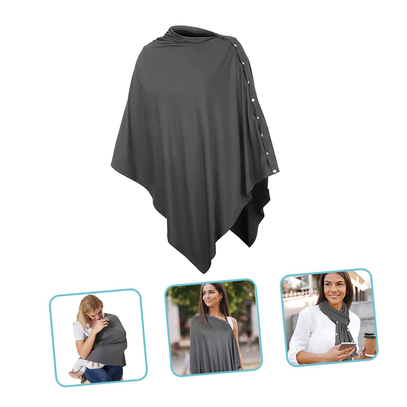 ORFOFE Multi-use Nursing Cover and Stroller Windproof Sunshade for Moms, Dark Gray Rectangular Breastfeeding Apron with Snap Buttons, Car Seat Canopy for Outdoor Feeding