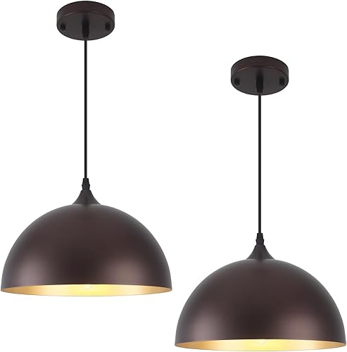 Miniatura 17 de Lámparas colgantes industriales, lámpara colgante de cúpula roja de 11.8 pulgadas sobre isla de cocina, paquete de 3, lámpara colgante de techo