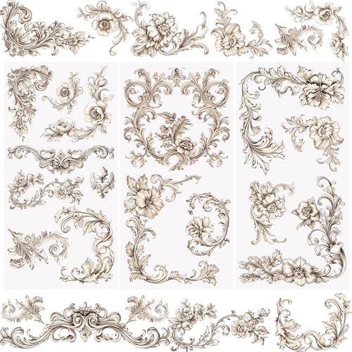 WANDIC 3 Hojas de Pegatinas de Transferencia, Calcomanías de Transferencia para Muebles Diseño Vintage de Flores, para Bricolaje Álbumes de Recortes Fotos Gabinetes, 15 x 30 cm