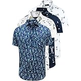 WJL WHISPERING JONES LONDON Mens 4 Pack Hawaiian Shirts Short Sleeve Designer Holiday Summer Floral Palm Tree Beach Casual Printed Top, Pack of 4 - Pack B, L