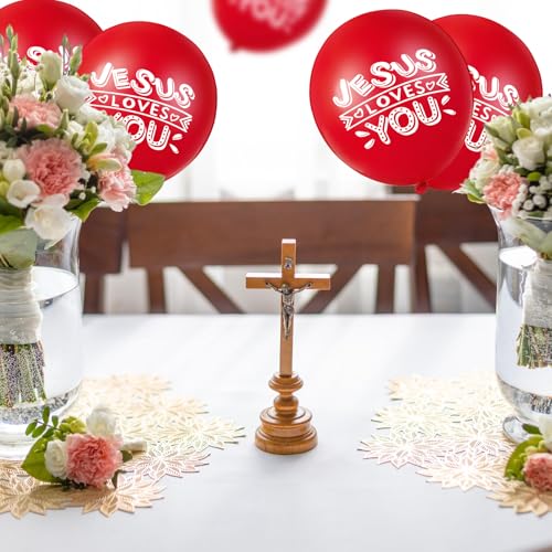 Image of Gejoy Jesus Loves You Balloon 12 Inch Latex Christian Religious Jesus Balloon Party Decor for He Is Risen Party Decor Favor Cross Church Event Birthday Sunday Supplies(Red,60 Pcs)