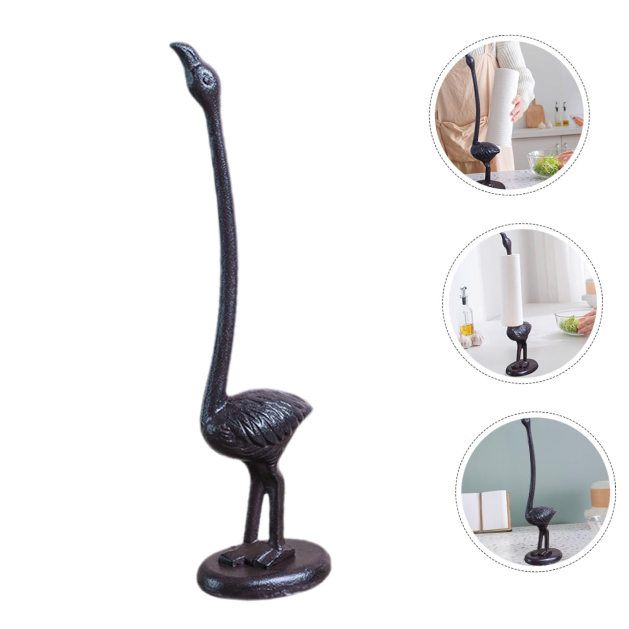 Flamingo Papierhandtuchständer aus Eisen, Stehendes Tierfiguren Design | Rutschfester Standfuß, Schwarz, Leicht zu Bewegen, für Bad und Wohnzimmer Geeignet