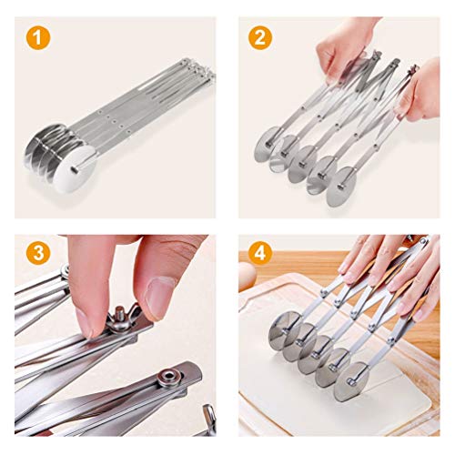 LucyPhy 5 Wheel Dough Cutter, Pastry Cutter, Adjustable Stainless Steel Dough Roller Round Cookie Pastry