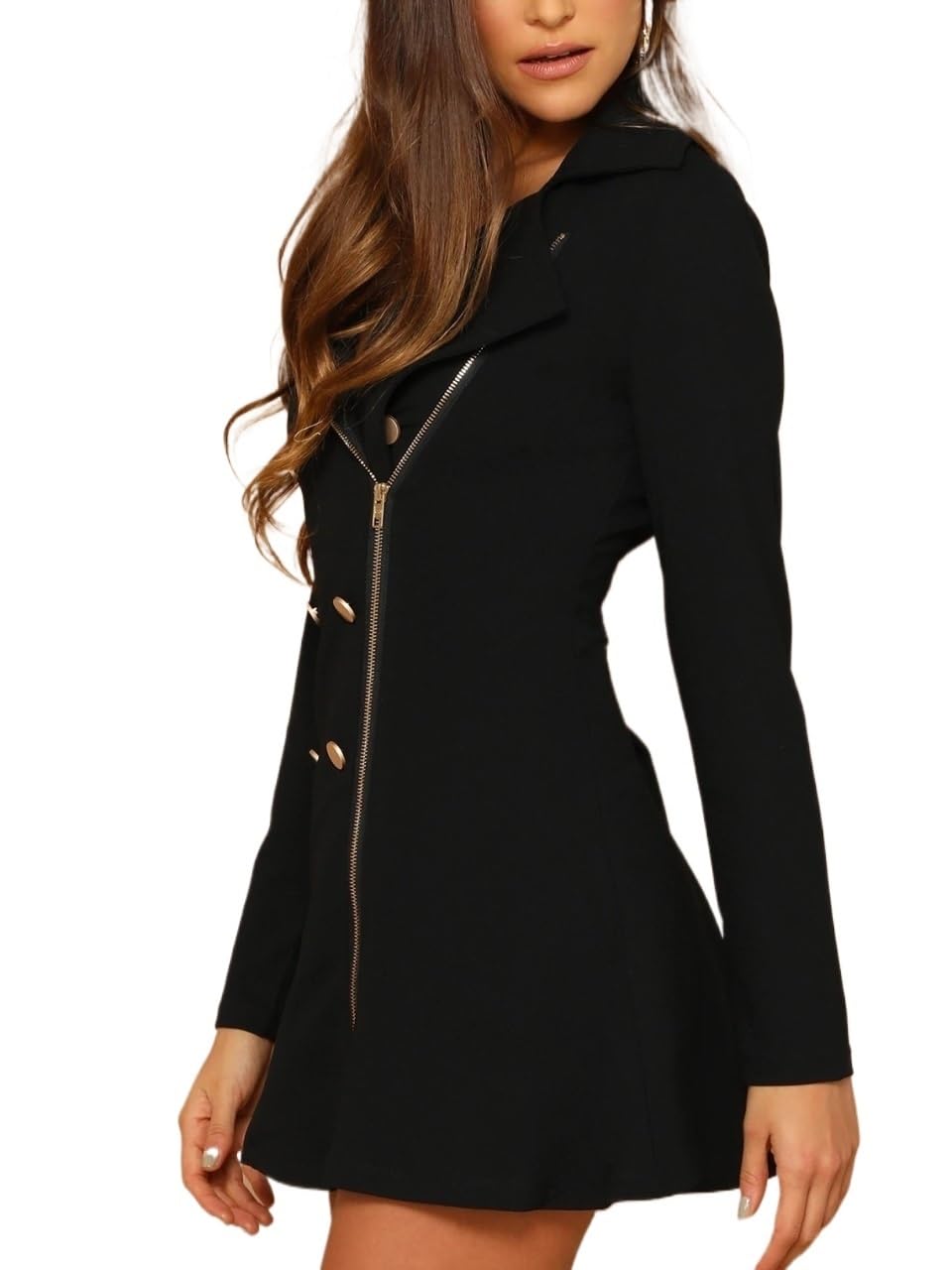 Womens Work Blazers Business Casual Double Breasted Asymmetrical Zip Up Dress in Fall Winter