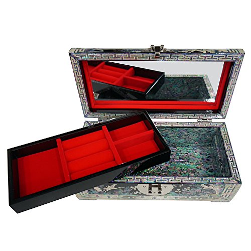 Mother Of Pearl Asian Black Lacquer Wood Jewelry Trinket Keepsake Treasure Box Ring Case Chest Organizer #TOP3
