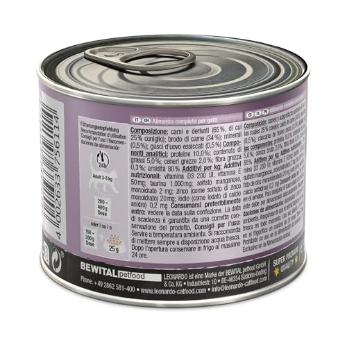 LEONARDO Nassfutter [6x200g Kaninchen] | Getreidefreies Nassfutter für Katzen | Feuchtfutter Alleinfutter aus der Dose 1,2kg – Ansicht 3