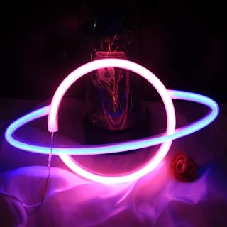 Planet Neonschilder, LED-Nachtlichter für Wanddekoration, USB- oder batteriebetrieben, für Schlafzimmer, Kinderzimmer, Wohnzimmer, Bar, Weihnachten, Spielzimmer (blau und rosa)