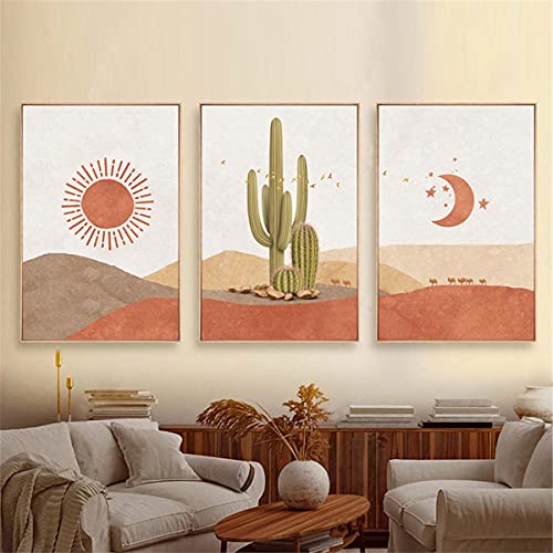 Odtis Resumen Paisaje Sol Y Luna Escena Boho Lienzos Impresiones Cactus Arte De Pared Nórdico Desierto Imagen De La Pared Cover