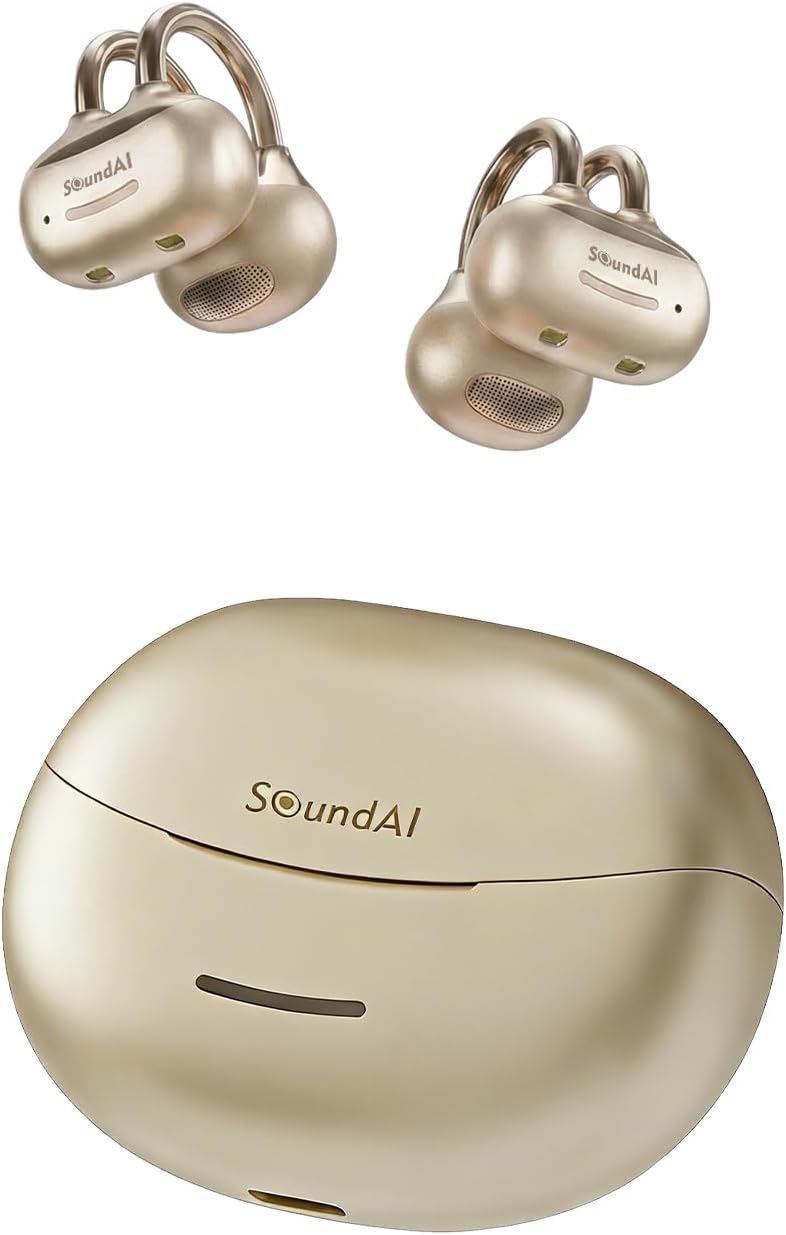 A3 Real-Time Translation Earbuds, AI 66+ Languages Clip-On Open-Ear Headphones Translator, Wireless Earphone Bluetooth Waterproof 32H Translating Device for Bussiness Sport Travel, Gold