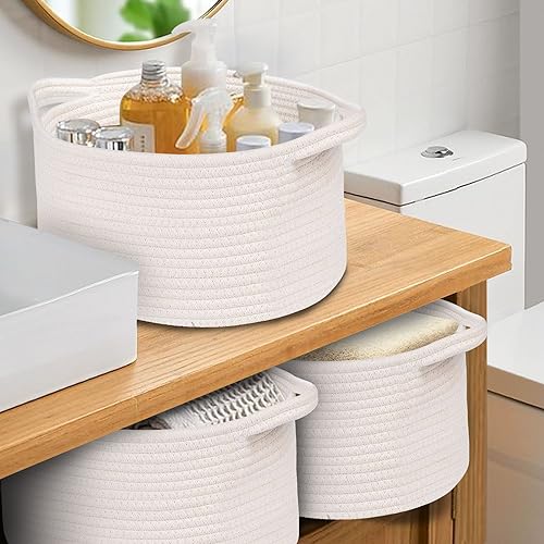 OUTBROS Aufbewahrungskorb, Organizer Körbchen, Flechtkorb, Dekorativer Aufbewahrungsbox Geflochten, Stapelbare Mehrzweck-Organisations Behälter, Weiß, 3er-Set