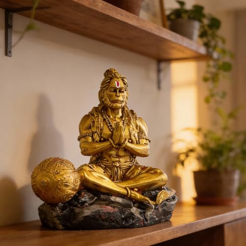 Image of Premium Hanuman Ji Resin Idol for Car Dashboard, Home Temple & Office Desk (8.5 x 8.5 x 6 cm) | Handcrafted Bajrangbali Murti Showpiece for Vastu & Protection