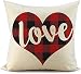 FIBEROMANCE Valentines Red and Black Buffalo Check Plaid Love Pillow Covers Decorative Cushion Case for Sofa Couch Bedroom Spring Home Decor Cotton Pillowcase 18 x 18 Inch