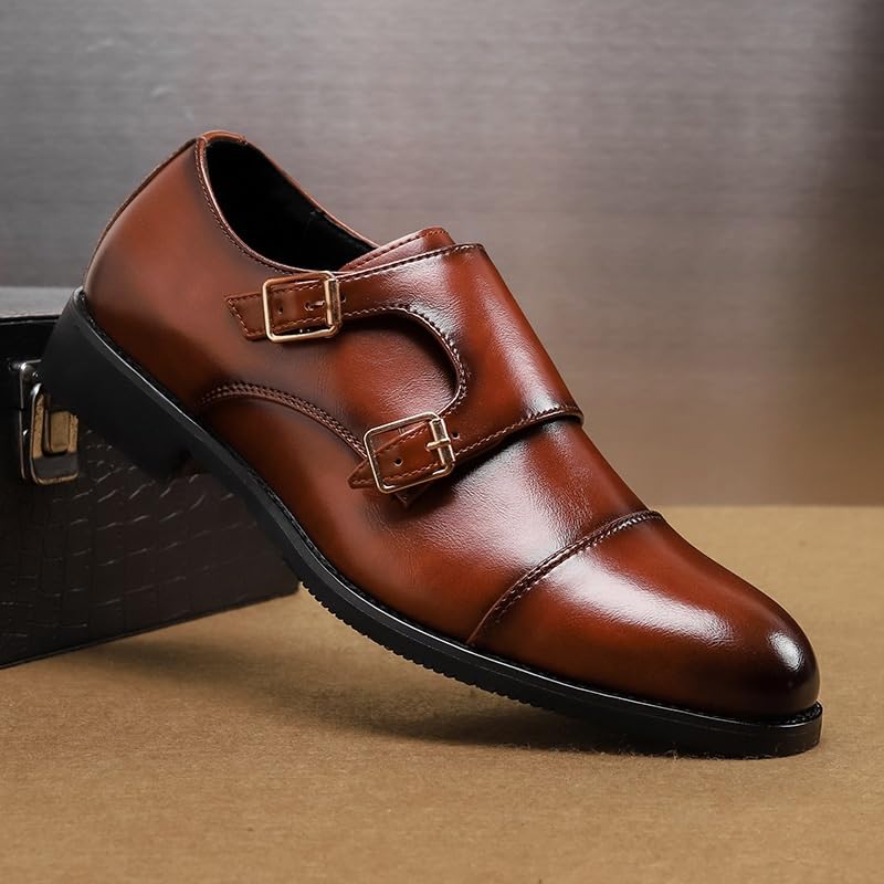 Men's Casual Work Office Comfortable Business Oxford Shoes Double Monk Strap Fashion Luxury Slip on Formal Dress Shoes Non-Slip Softsole Derby Shoes3